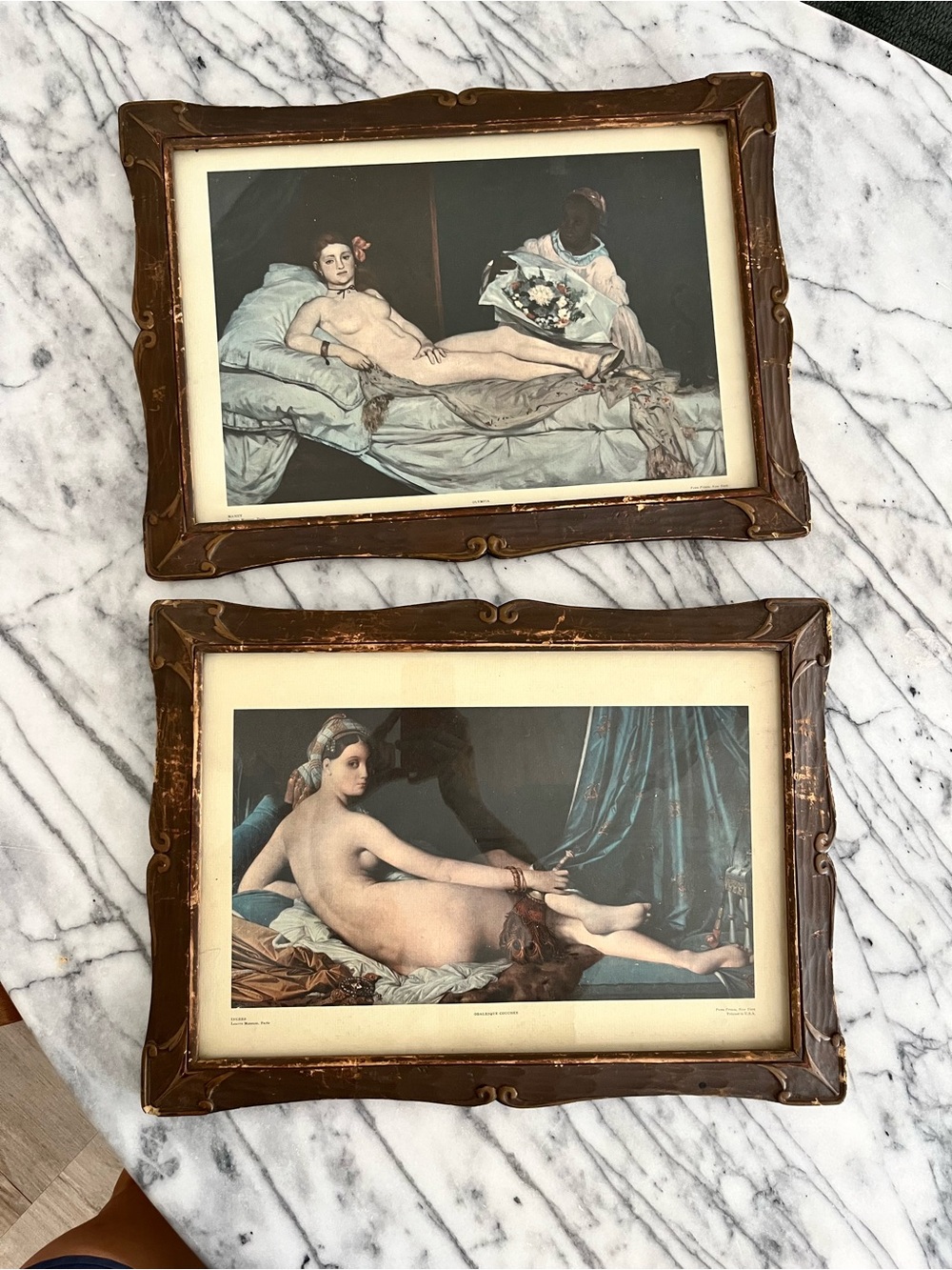 Set of Vintage Framed French Nude Art Prints in Brown Frames